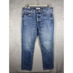 Abercrombie & Fitch Mens Slim Straight Jeans 34x32 Blue Cotton Button Fly Denim